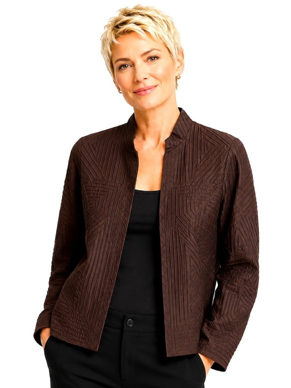 Kate Hill Petite Chocolate Brown Silk Blazer Jacket